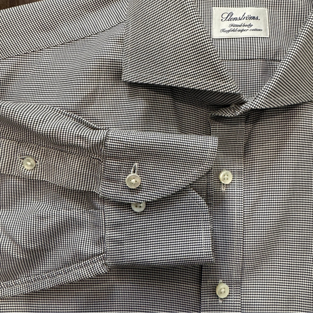 Stenströms Fitted Body Gray Twill Shirt Men’s 16.5 42 - Picture 4 of 8